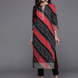 Varanga Women Black & Red Bandhani Printed Gotta Patti Pure Cotton Kurta-image-7