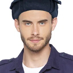 Vastraa Fusion Unisex Navy Blue Solid Woollen Afghani Pakol Cap-18