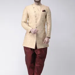 Hangup Men Cream-Coloured & Maroon Sherwani With Dhoti Pants-picture-29