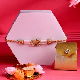 ADIVA Lord Ganesha Kundan Rakhi With Bag & Pooja Thali Roli Chawal Gift Set-picture-51