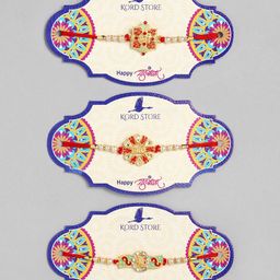 Kord Store Set of 3 Red & Green Ruby Studded Beaded Thread Rakhi-14