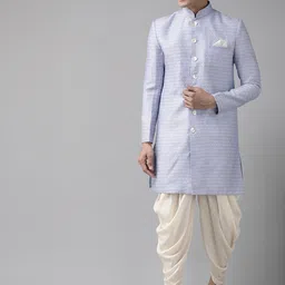 VASTRAMAY Men Blue & Off-White Self-Design Slim Fit Sherwani Set-picture-43