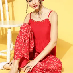 Stylum Women Red & Beige Short Kurti with Flared Pants-image-11
