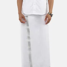 Ramraj Mens Single Layer Cotton White Dhoti with Silver Jari Border-picture-52