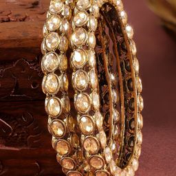 Rubans Set of 2 18K Gold-Plated Light Gold-Toned Cubic Zirconia Oval Studded Bangles-1