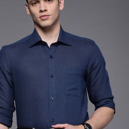 Louis Philippe Men Navy Blue Classic Fit Solid Formal Linen Shirt-image-77