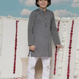 JBN Creation Boys Black & White Solid Kurta with Churidar-53