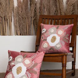 BELIHODE Set of 2 Blush Blooming Euphoria Hand Embroidered Cushion Cover-0