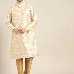 SOJANYA Men Beige & Gold-Toned Floral Kurta-picture-42