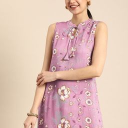 Anouk Women Floral Printed Keyhole Neck Kurta With Tie Up Details-picture-20