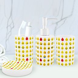 Archies Set of 4 Yellow & White Printed Bathroom Accessories-47