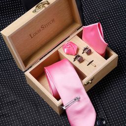 LOUIS STITCH Men Pink Solid Italian Silk Accessory Gift Set-image-98