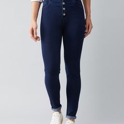 DOLCE CRUDO Women Navy Blue Skinny Fit Stretchable High-Rise Jeans-picture-6