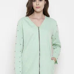 Belle Fille Women Sea Green Solid Open Front Lightweight Jacket-26