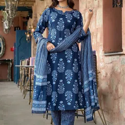 KALINI Selection Of 2 Floral Printed Notch Neck Straight Kurtas With Trousers And Dupattas-picture-48