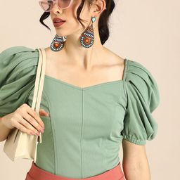 Athena Stylish Mint Green Power Shoulders Top-picture-19