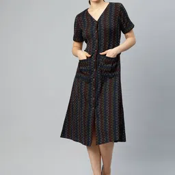 Cottinfab Striped A-Line Midi Dress With Embroidered Detail-image-88