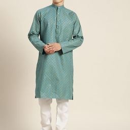 SOJANYA Men Ethnic Motifs Foil Printed Cotton Linen Kurta-picture-41