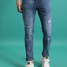 HIGHLANDER Men Straight Fit Mid-Rise Heavy Fade Mildly Distressed Stretchable Jeans-picture-44