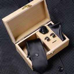 LOUIS STITCH Men Black & Silver-Toned Solid Italian Silk Accessory Gift Set-53