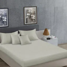 KLOTTHE Cream-Coloured 400 TC King Bedsheet with 2 Pillow Covers-image-16