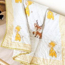KICKS & CRAWL White & Yellow Cotton 200 GSM Animals Quilted Single Bed Thick Blanket-18