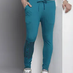 The Indian Garage Co Men Teal Blue & Black Printed Slim Fit Joggers-image-92