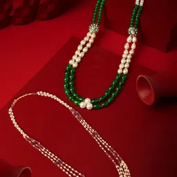 Zaveri Pearls Set Of 2 Gold-Plated Pearls Beaded Minimal Necklace-6