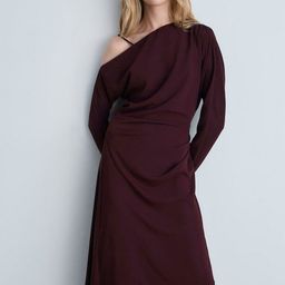 MANGO Ruched Effect One Shoulder Asymmetric Midi A-Line Dress-picture-2