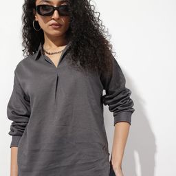 The Roadster Lifestyle Co. Cotton Linen Shirt Style Longline Top-image-5