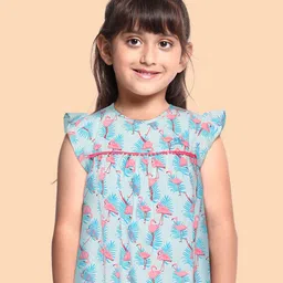 Allen Solly Junior Girls Sea Green & Pink Printed A-line Top-image-51