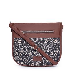 ZOUK Women Black & Brown Floral Printed Structured Sling Bag-21