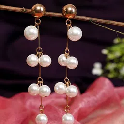 Zoey Gold-Plated Pearl-Beaded Contemporary Drop Earrings-39