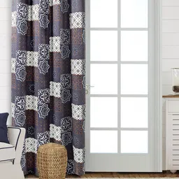Saral Home Tile Velvet Set of 1 Blue Long Door Curtains-image-11