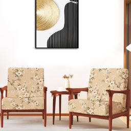 ohello 4 Pcs Beige & White Stretchable Elasticated Printed Polyester Sofa Seat Covers-image-42