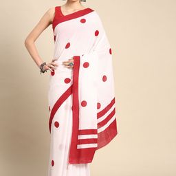BUTA BUTI Red & White Polka Dot Pure Cotton Ready to Wear Saree-image-72