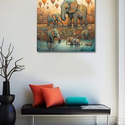OLIVE TREE Green & Orange Birds and Animals Canvas Painting Wall Art-picture-15