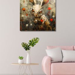 OLIVE TREE Beige & Orange Canvas Birds and Animals Painting Wall Art-picture-47