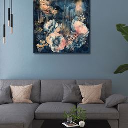 OLIVE TREE Blue & Pink Canvas Floral and Botanical Painting Wall Art-picture-34