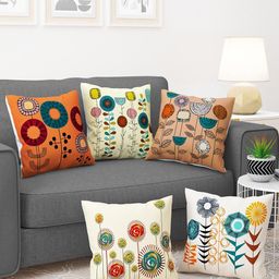 Story@home Mustard & Green 5 Pieces Floral Square Cushion Covers-20