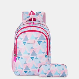 THE CLOWNFISH Kids Geometric Printed Backpack with Zip Pouch-37