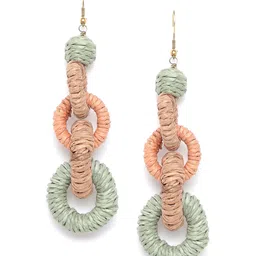RICHEERA Olive Green & Peach-Coloured Colourblocked Circular Drop Earrings-24