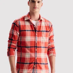 Red Flame Men Tartan Checks Opaque Checked Casual Shirt-image-63