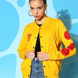 SASSAFRAS Women Yellow Solid Applique Detail Sweatshirt-image-87
