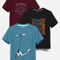 HELLCAT Boys Pack Of 3 Printed Cotton T-shirt-image-90