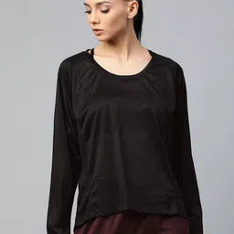 Alcis Women Black Solid Round Neck Mesh Running T-shirt-image-29