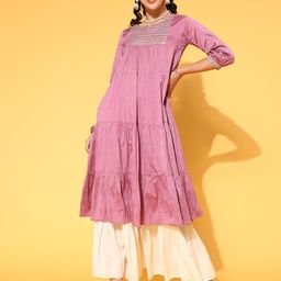 anayna Women Ethnic Motifs Silk Blend Elevated Bottom Kurta Set-image-48