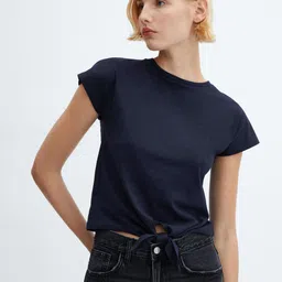 MANGO Tie Up Waist Extended Sleeves Pure Cotton T-shirt-image-54