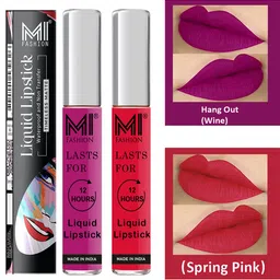 MI FASHION Set of 2 Liquid Lipstick Smudge Free Matte Keeps Moisturize - Purple & Pink-image-27