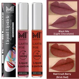 MI FASHION Set of 2 Liquid Lipstick Smudge Free Matte Keeps Moisturize-Nude, Red-image-30
